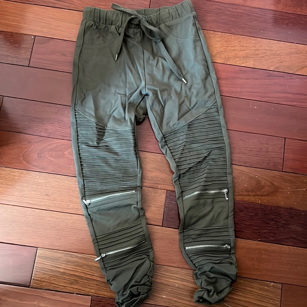 Navy green zipper joggers